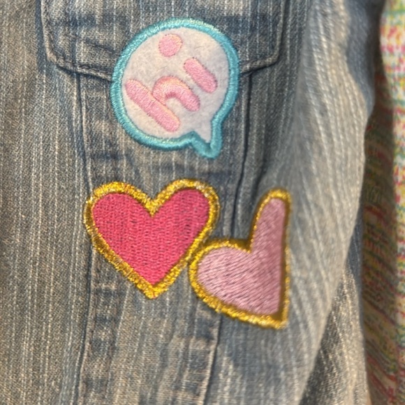 Nanette kids little girls denim jean jacket with patches rainbow hearts size 4 - Picture 7 of 8
